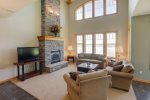 Gas Fireplace in Living Room, Panoramic View of Leech Lake
